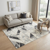 5' X 7' Ivory Black and Gray Abstract Non Skid Area Rug