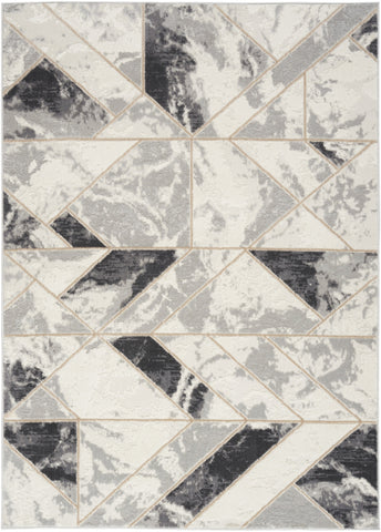 5' X 7' Ivory Black and Gray Abstract Non Skid Area Rug