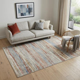 5' X 7' Ivory Blue and Brown Abstract Non Skid Area Rug