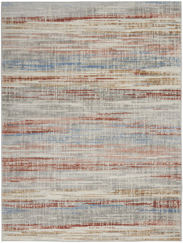 5' X 7' Ivory Blue and Brown Abstract Non Skid Area Rug