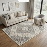 5' X 7' Ivory and Gray Floral Non Skid Area Rug
