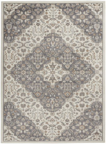 5' X 7' Ivory and Gray Floral Non Skid Area Rug