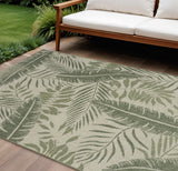 6' X 9' Ivory And Green Palm Leaf Indoor Outdoor Area Rug