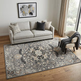5' X 7' Black and Gray Floral Medallion Non Skid Area Rug