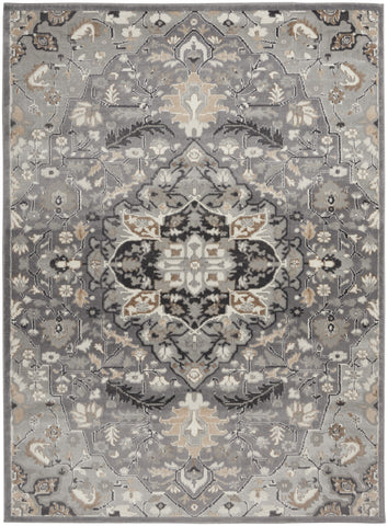 5' X 7' Black and Gray Floral Medallion Non Skid Area Rug