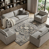6' X 9' Black and Gray Floral Medallion Non Skid Area Rug