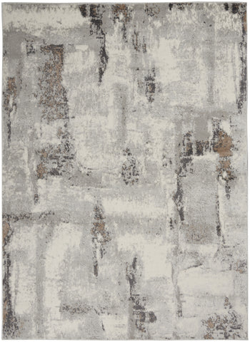 5' X 7' Ivory Gray and Brown Abstract Non Skid Area Rug