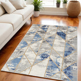 5' X 7' Ivory Blue and Gray Abstract Non Skid Area Rug