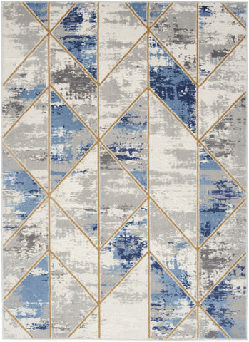5' X 7' Ivory Blue and Gray Abstract Non Skid Area Rug