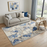 5' X 7' Ivory Blue and Gray Abstract Non Skid Area Rug