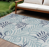 6' X 9' Sky Blue And Blue Palm Leaf Indoor Outdoor Area Rug