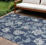 6' X 9' Navy Blue And Ivory Floral Indoor Outdoor Area Rug
