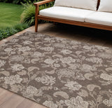 8' X 10' Brown And Ivory Floral Indoor Outdoor Area Rug