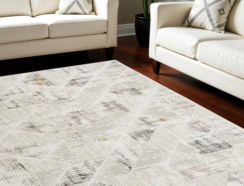 5' X 7' Beige Ivory and Gray Geometric Non Skid Area Rug