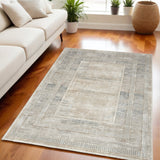 5' X 7' Ivory Blue and Gray Geometric Non Skid Area Rug