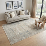 5' X 7' Ivory Blue and Gray Geometric Non Skid Area Rug