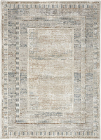 5' X 7' Ivory Blue and Gray Geometric Non Skid Area Rug