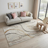 5' X 7' Ivory Black and Brown Abstract Non Skid Area Rug