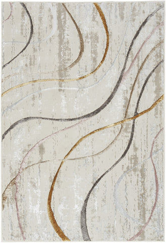 5' X 7' Ivory Black and Brown Abstract Non Skid Area Rug