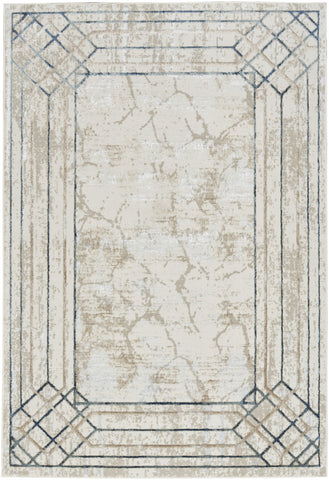 5' X 7' Ivory Blue and Gray Geometric Non Skid Area Rug