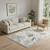 5' X 7' Gray Black And Ivory Botanical Leaves Area Rug