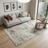 5' X 7' Ivory Gray and Brown Abstract Non Skid Area Rug