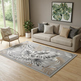 5' X 7' Gray Black And Tan Botanical Leaves Area Rug
