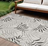 8' X 10' Gray Black And Ivory Palm Leaf Indoor Outdoor Area Rug