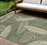 8' X 10' Ivory And Green Palm Leaf Indoor Outdoor Area Rug