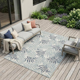 8' X 10' Ivory Sky Blue And Blue Palm Leaf Indoor Outdoor Area Rug