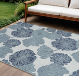 8' X 10' Navy Blue Sky Blue And Ivory Floral Indoor Outdoor Area Rug