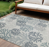 8' X 10' Navy Blue Sky Blue And Ivory Nautical Indoor Outdoor Area Rug