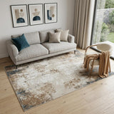 5' X 7' Ivory Black and Taupe Abstract Distressed Non Skid Area Rug