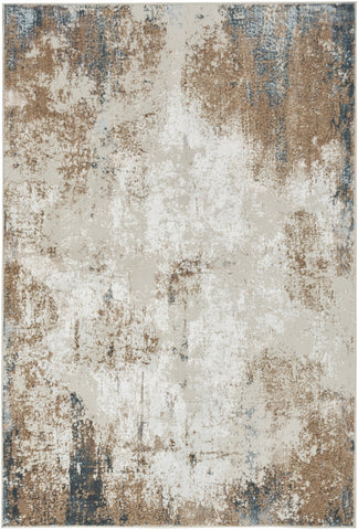 5' X 7' Ivory Black and Taupe Abstract Distressed Non Skid Area Rug