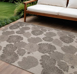 8' X 10' Taupe And Ivory Floral Indoor Outdoor Area Rug