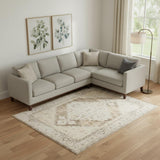 7' X 9' Ivory And Tan Floral Medallion Distressed Area Rug