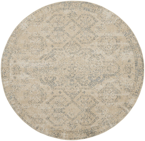 8' Beige And Gray Geometric Distressed Round Rug