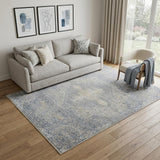 5' X 8' Blue Gray And Cream Floral Non Skid Area Rug With Fringe