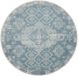 8' Ivory And Light Blue Geometric Distressed Round Rug