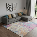 6' X 9' Ivory Blue And Yellow Abstract Area Rug