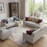 8' Ivory Blue And Yellow Abstract Square Rug
