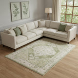 7' X 9' Cream Floral Power Loom Distressed Area Rug