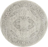 8' Ivory And Gray Floral Medallion Distressed Round Rug