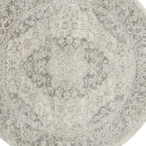 8' Ivory And Gray Floral Medallion Distressed Round Rug