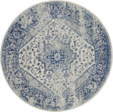8' Ivory And Light Blue Floral Medallion Distressed Round Rug