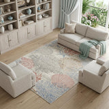 6' X 9' Blue Blush And Gray Seashell and Coral Area Rug