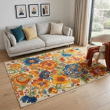 5' X 7' Cream Floral Power Loom Area Rug