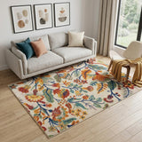 5' X 7' Cream Floral Power Loom Area Rug