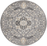 8' Ivory Black and Gray Floral Medallion Non Skid Round Rug