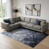6' X 9' Blue And Black Abstract Area Rug